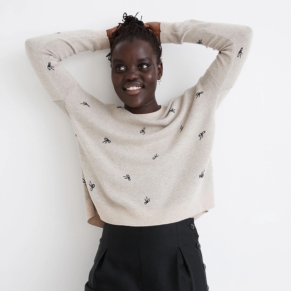 Madewell Bow Jacquard Pullover Sweater